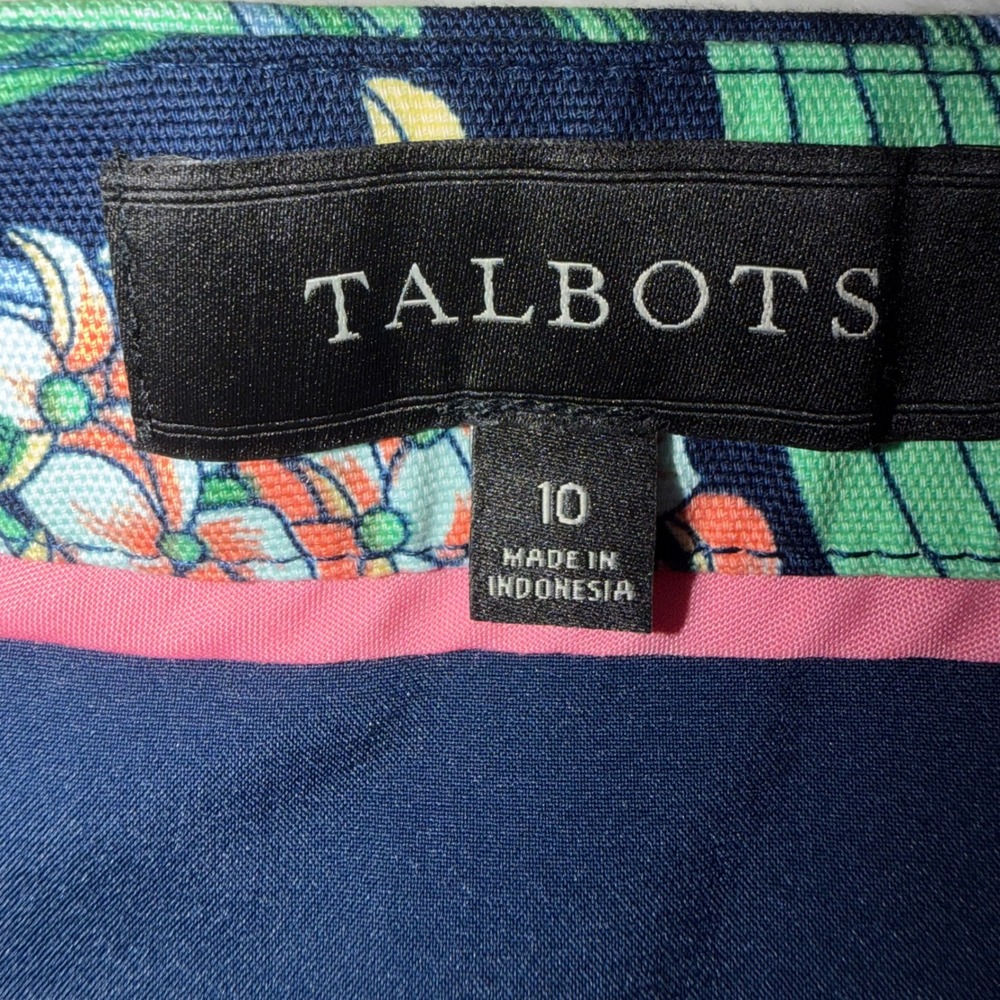 Talbots Womens Navy Blue Tropical Hibiscus Floral A-Line Mini Skirt Size 10 - Picture 4 of 7